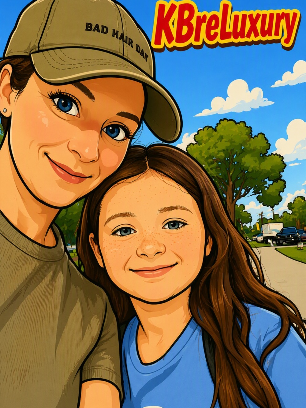 Personalized Family Pop Art Print in Blue and Tan